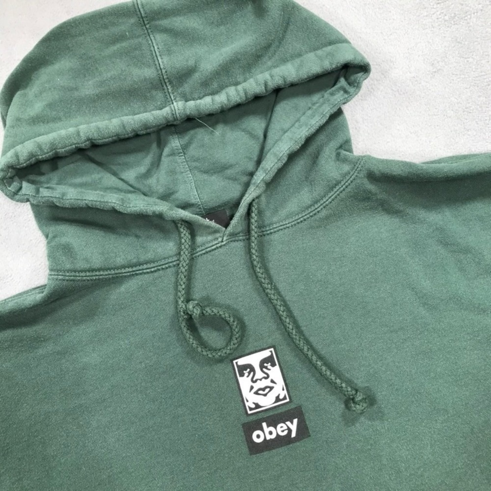 Women's Obey Propaganda Fleece Hoodie Size Large Green Pullover Skate Streetwear